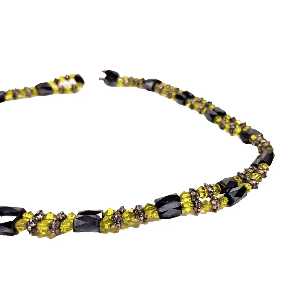 Vintage Hematite Magnetic Bracelet Necklace Black Silver Green Beads 36
